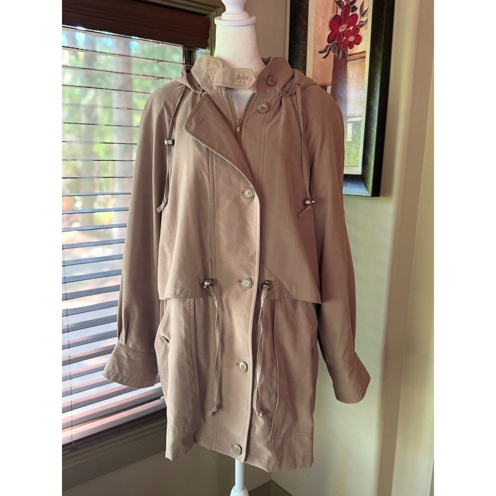 Vtg Forecaster of Boston Hooded Parka Jacket Womens Medium Beige Cinch Waist